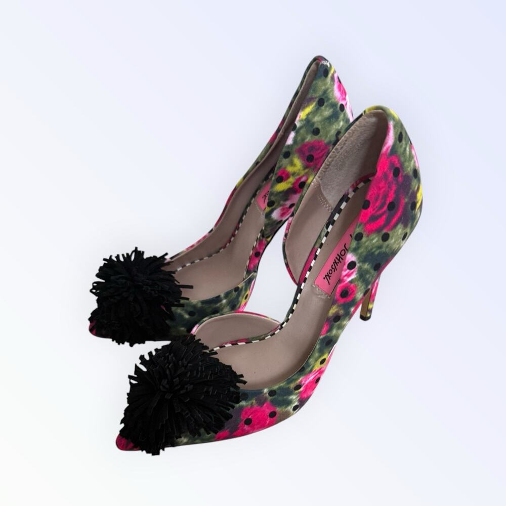Betsey Johnson Harly Floral Polka Dot Pom Pom Pointed Toe Stiletto Pumps Heels 7 - Picture 3 of 7